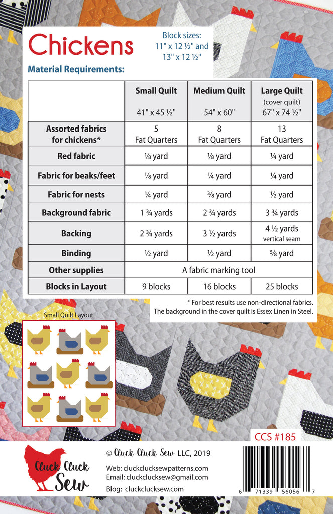 Chickens #185, Paper Pattern – Cluck Cluck Sew