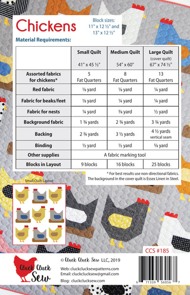 Chickens #185, Paper Pattern – Cluck Cluck Sew